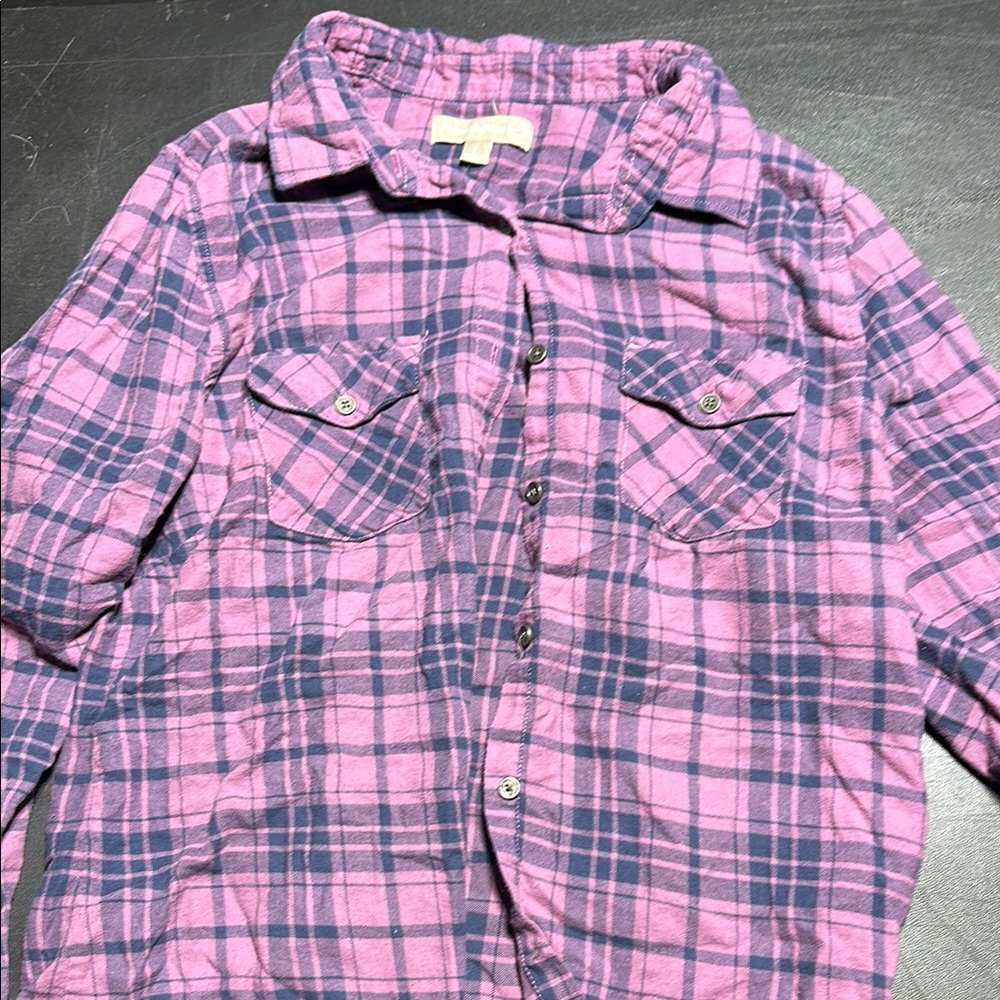Pink and Blue Plaid Button Down Shirt Soft Flannel